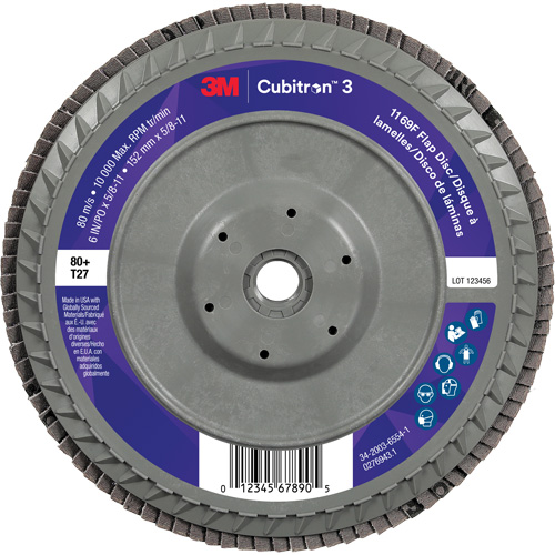 Disque &agrave; lamelles plate 1169F Cubitron 3 &agrave; changement rapide, 6" x 5/8"-11, Type T27, Grain 80+, C&eacute;ramique Waymarc Industries Inc