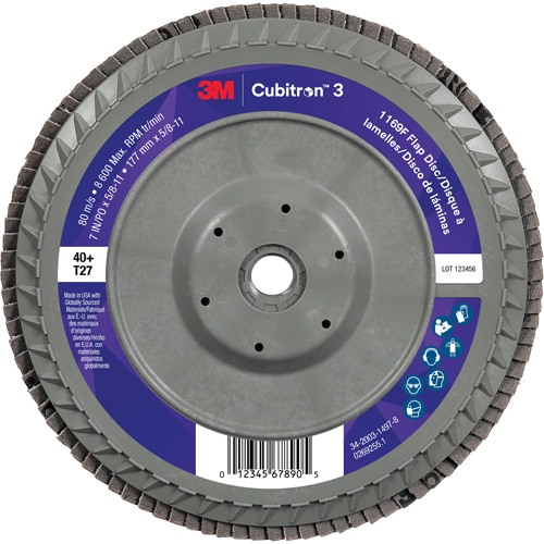 Disque &agrave; lamelles plate 1169F Cubitron 3 &agrave; changement rapide, 7" x 5/8"-11, Type T27, Grain 40+, C&eacute;ramique Waymarc Industries Inc