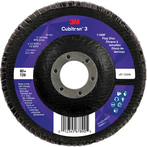 Cubitron 3 Conical  Flap Disc 1169F, 4-1/2" x 7/8", Type T29, 80+ Grit, Ceramic Waymarc Industries Inc