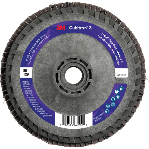 Cubitron 3 Conical  Flap Disc with Quick Change 1169F, 4-1/2" x 5/8"-11, Type T29, 80+ Grit, Ceramic Waymarc Industries Inc