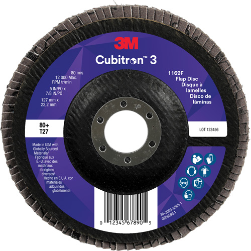 Disque &agrave; lamelles plate 1169F Cubitron 3, 5" x 7/8", Type T27, Grain 80+, C&eacute;ramique Waymarc Industries Inc