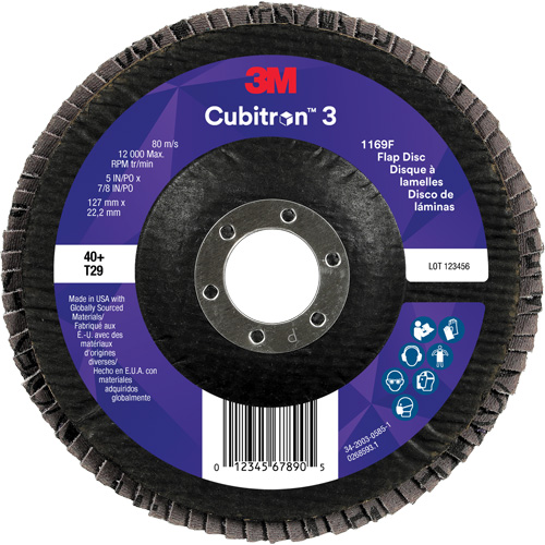 Disque &agrave; lamelles conique 1169F Cubitron 3, 5" x 7/8", Type T29, Grain 40+, C&eacute;ramique Waymarc Industries Inc