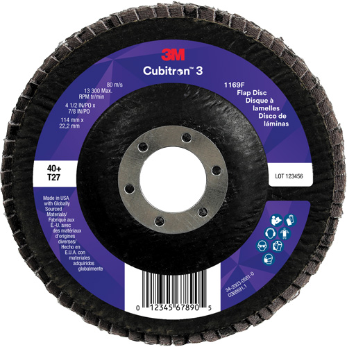 Cubitron 3 Flat Flap Disc 1169F, 4-1/2" x 7/8", Type T27, 40+ Grit, Ceramic Waymarc Industries Inc