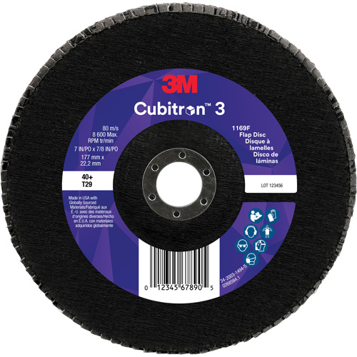 Disque &agrave; lamelles conique 1169F Cubitron 3, 7" x 7/8", Type T29, Grain 40+, C&eacute;ramique Waymarc Industries Inc