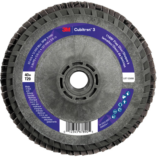 Disque &agrave; lamelles conique 1169F Cubitron 3 &agrave; changement rapide, 5" x 5/8"-11, Type T29, Grain 40+, C&eacute;ramique Waymarc Industries Inc