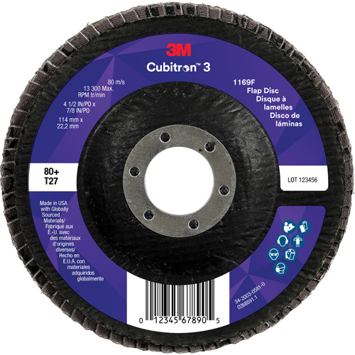 Disque &agrave; lamelles plate 1169F Cubitron 3, 4-1/2" x 7/8", Type T27, Grain 80+, C&eacute;ramique Waymarc Industries Inc