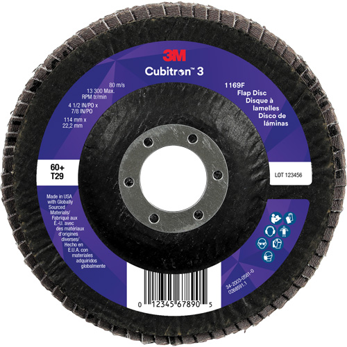 Cubitron 3 Conical  Flap Disc 1169F, 4-1/2" x 7/8", Type T29, 60+ Grit, Ceramic Waymarc Industries Inc