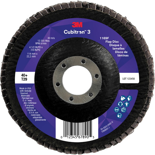 Cubitron 3 Conical  Flap Disc 1169F, 4-1/2" x 7/8", Type T29, 40+ Grit, Ceramic Waymarc Industries Inc