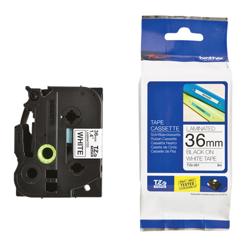 Tape Cartridge for P-touch&reg; Labeling System, 36 mm x 26-1/4', Black on White Waymarc Industries Inc