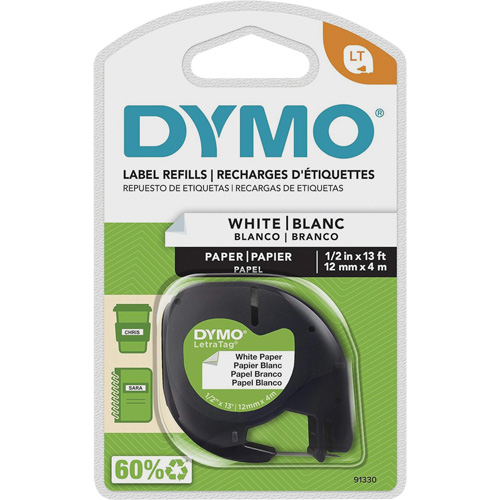 &eacute;tiquettes pour &eacute;tiqueteuse LetraTag Plus LT-100H, 12 mm x 13', Noir sur blanc Waymarc Industries Inc
