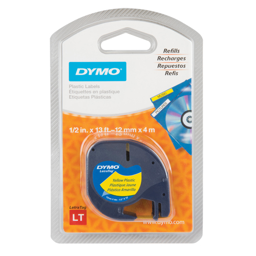 Labels for LetraTag Plus LT100-H, 12 mm x 13', Black on Yellow Waymarc Industries Inc
