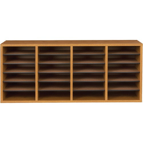 Adjustable Compartment Literature Organizer, Stationary, 24 Slots, Wood, 39-1/4" W x 11-3/4" D x 16-1/4" H Waymarc Industries Inc