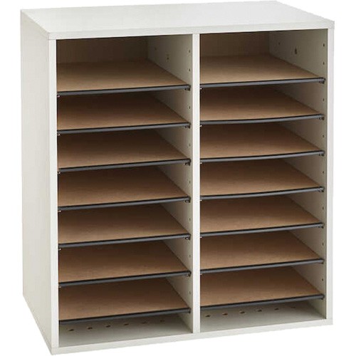 Adjustable Compartment Literature Organizer, Stationary, 16 Slots, Wood, 19-1/2" W x 11-3/4" D x 21" H Waymarc Industries Inc
