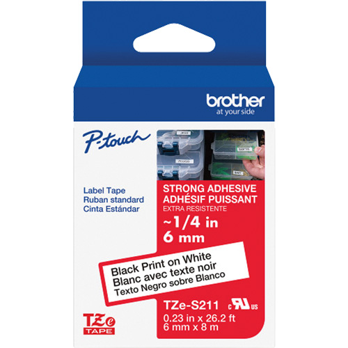 Extra-Strength Laminated Tape for P-Touch Label Makers, 6 mm x 8 m, Black on White Waymarc Industries Inc