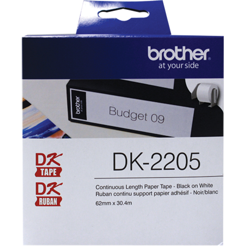 DK Series Continuous Length Label Tape, Paper, Black on White, 2-1/2" Width Waymarc Industries Inc
