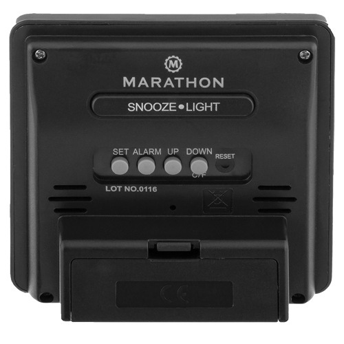 Desktop Clock, Digital, Battery Operated, 3.6" W x 1.5" D x 3.6" H, Black Waymarc Industries Inc