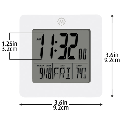 Desktop Clock, Digital, Battery Operated, 3.6" W x 1.5" D x 3.6" H, White Waymarc Industries Inc