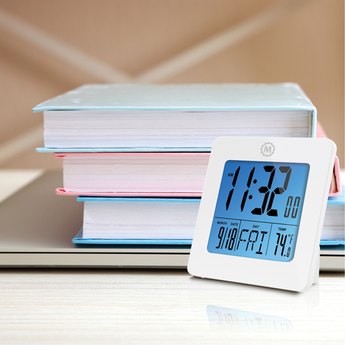 Desktop Clock, Digital, Battery Operated, 3.6" W x 1.5" D x 3.6" H, White Waymarc Industries Inc