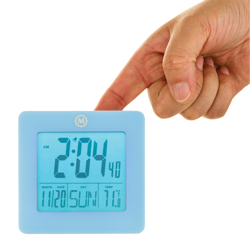 Desktop Clock, Digital, Battery Operated, 3.6" W x 1.5" D x 3.6" H, Blue Waymarc Industries Inc