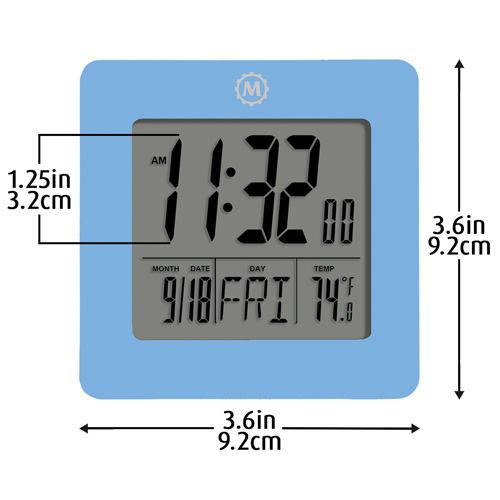 Desktop Clock, Digital, Battery Operated, 3.6" W x 1.5" D x 3.6" H, Blue Waymarc Industries Inc