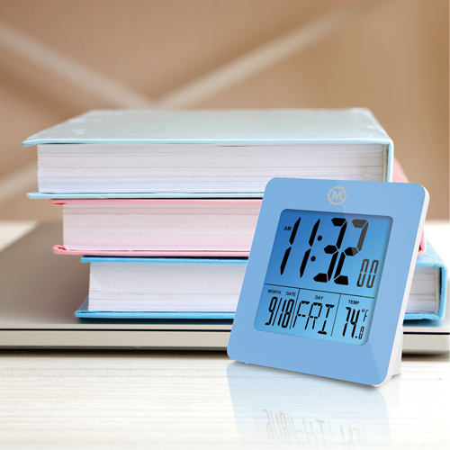 Desktop Clock, Digital, Battery Operated, 3.6" W x 1.5" D x 3.6" H, Blue Waymarc Industries Inc