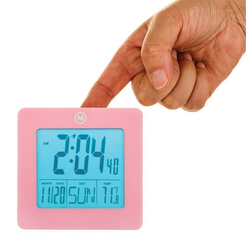 Horloge de bureau, Num&eacute;rique, &agrave; piles, 3,6" la x 1,5" p x 3,6" h, Rose Waymarc Industries Inc