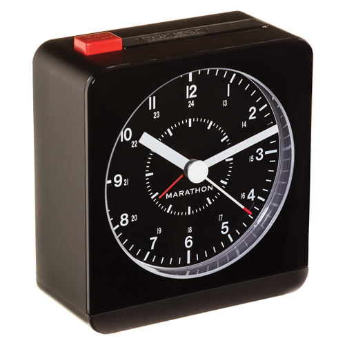 Desk Alarm Clock, Analog, Battery Operated, 3.5" W x 1.5" D x 3.75" H, Black Waymarc Industries Inc