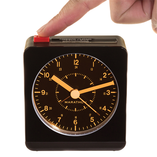 Desk Alarm Clock, Analog, Battery Operated, 3.5" W x 1.5" D x 3.75" H, Black Waymarc Industries Inc