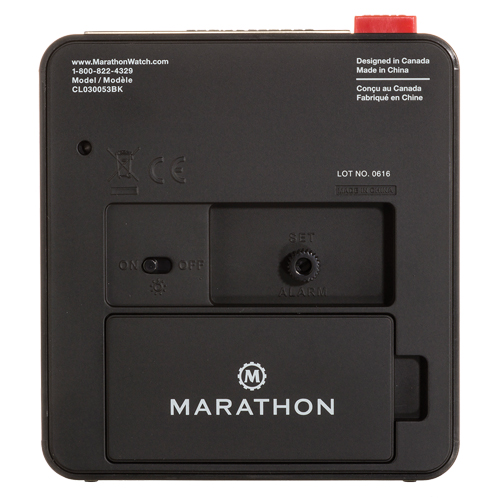 Desk Alarm Clock, Analog, Battery Operated, 3.5" W x 1.5" D x 3.75" H, Black Waymarc Industries Inc