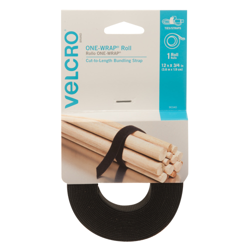 One-Wrap&reg; Fastener Tape, Hook & Loop, 12' x 3/4", Self-Grip, Black Waymarc Industries Inc