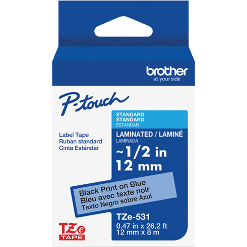 Ruban lamin&eacute; pour P-Touch, 12 mm x 8 m, Noir sur bleu Waymarc Industries Inc