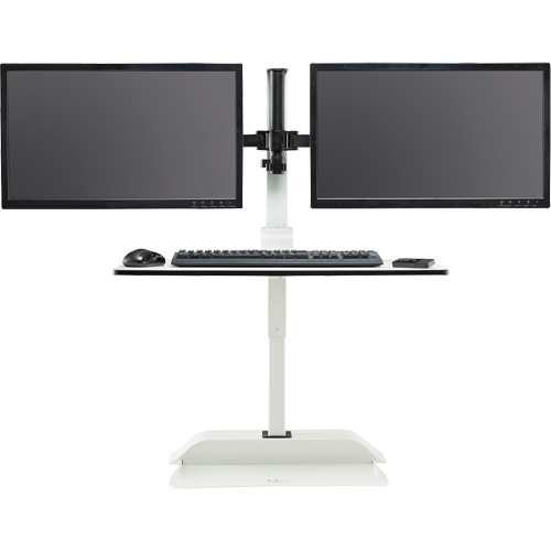 Soar Sit/Stand Electric Desk with Dual Monitor Arm, Desktop Unit, 37-1/4" H x 27-3/4" W x 22" D, White Waymarc Industries Inc
