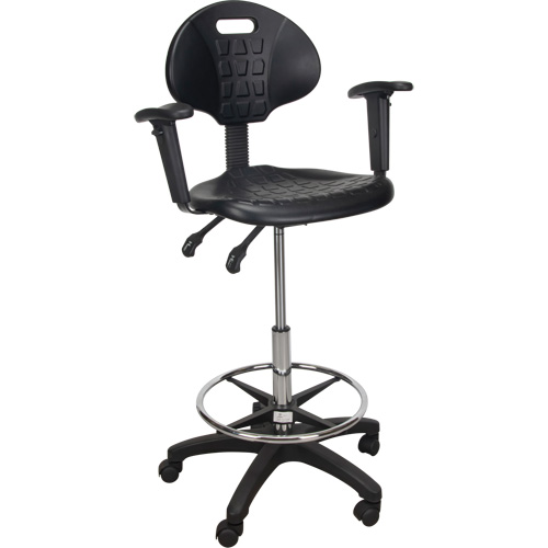 Tabouret ergonomique robuste avec accoudoirs r&eacute;glables et roulettes en nylon, Mobile, Ajustable Hauteur, Capacit&eacute; 250 lb Waymarc Industries Inc