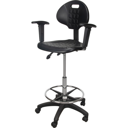 Tabouret ergonomique robuste avec accoudoirs r&eacute;glables et roulettes en nylon, Mobile, Ajustable Hauteur, Capacit&eacute; 250 lb Waymarc Industries Inc