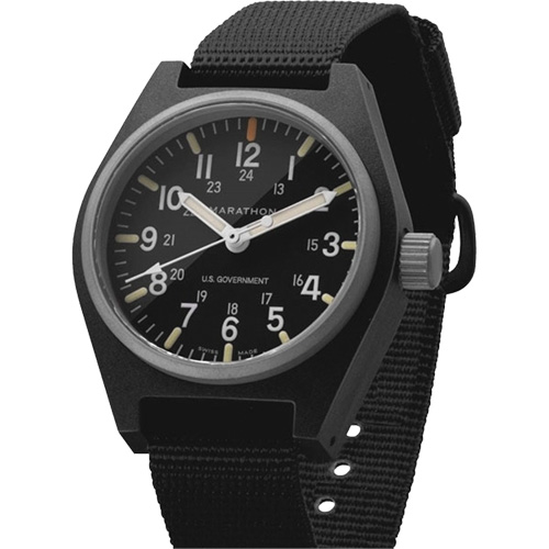 General Purpose Quartz with MaraGlo Watch, Analog, Battery Operated, 0.6" W x 1.3" D x 0.4" H, Black Waymarc Industries Inc