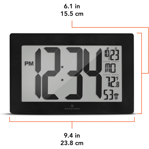 Self-Setting & Self-Adjusting Wall Clock with Stand, Digital, Battery Operated, Black Waymarc Industries Inc