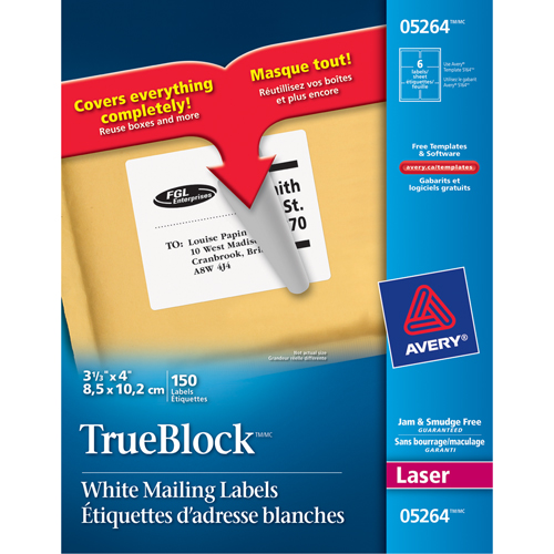 TrueBlock Laser Shipping Labels, 3-1/3" W x 4" L, White Waymarc Industries Inc