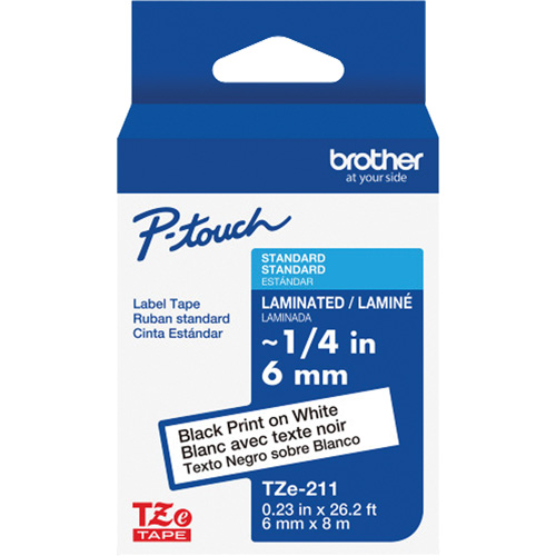 TZe-211 Laminated Tape for TZe-Compatible P-Touch Label Makers, Black on White, 0.23" Width Waymarc Industries Inc