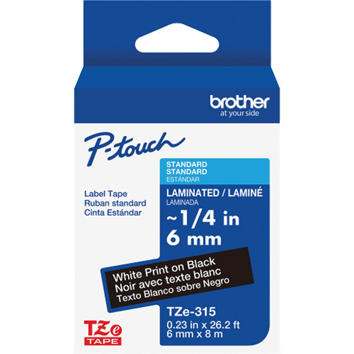 TZe-315 Laminated Tape for TZe-Compatible P-Touch Label Makers, White on Black, 0.23" Width Waymarc Industries Inc