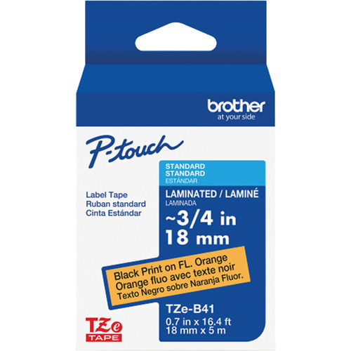 TZe-B41 Laminated Tape for TZe-Compatible P-Touch Label Makers, Black on Fluorescent Orange, 0.7" Width Waymarc Industries Inc