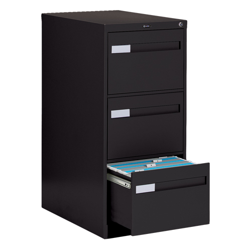 Vertical Filing Cabinet with Recessed Drawer Handles, 3 Drawers, 18.15" W x 26.56" D x 40" H, Black Waymarc Industries Inc