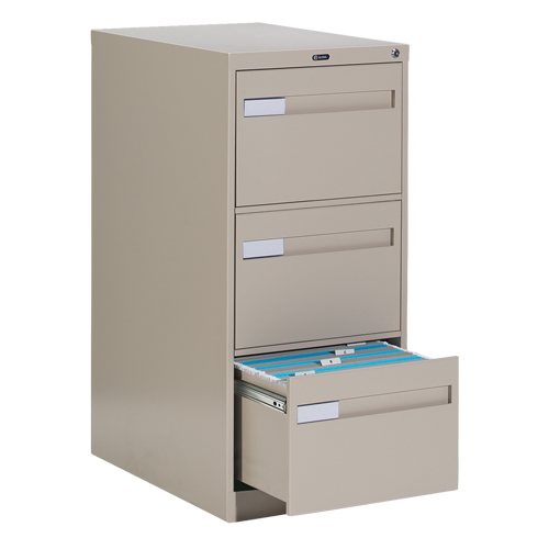 Vertical Filing Cabinet with Recessed Drawer Handles, 3 Drawers, 18.15" W x 26.56" D x 40" H, Beige Waymarc Industries Inc
