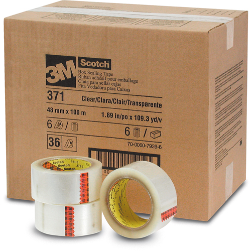 Scotch&reg; Box Sealing Tapes 371, Hot Melt Adhesive, 2 mils, 48 mm (1-22/25") x 100 m (328') Waymarc Industries Inc