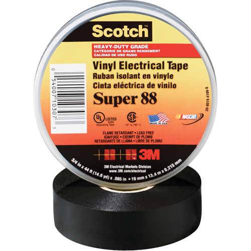 Scotch&reg; Super 88 Tape, 19 mm (3/4") x 20.1 m (66'), Black, 8.5 mils Waymarc Industries Inc