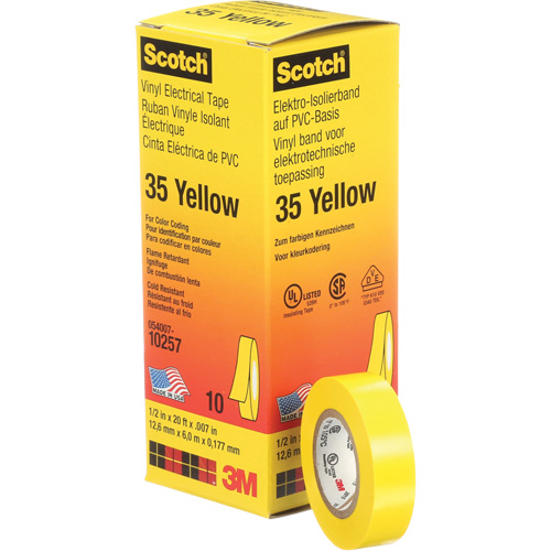 Rubans en vinyle pour codage en couleurs 35 Scotch, 12,7 mm (1/2") x 6,1 m (20'), Jaune, 7 mils Waymarc Industries Inc