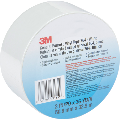 General Purpose Vinyl Tape 764, 48 mm (2") W x 32.9 m (108') L, White Waymarc Industries Inc