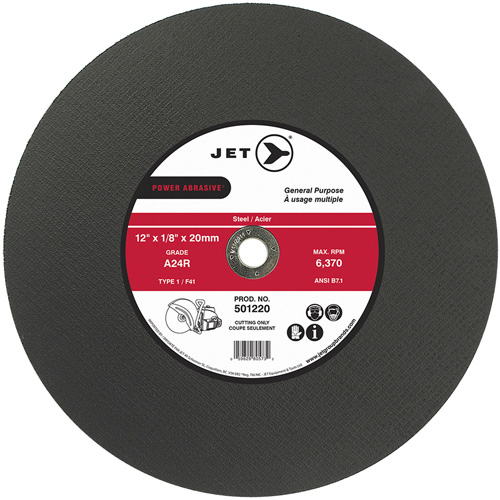 Meules &agrave; tronçonner POWER ABRASIVE, 12" x 1/8", Arbre de 20 mm, Type 1, 6370 Tr/min Waymarc Industries Inc
