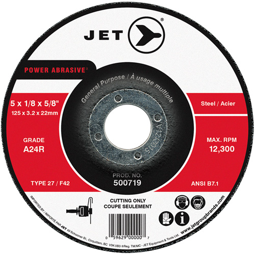 Disque abrasif de tronçonnage, 5" x 1/8", Arbre de 7/8", Type 27, 12 300 Tr/min Waymarc Industries Inc