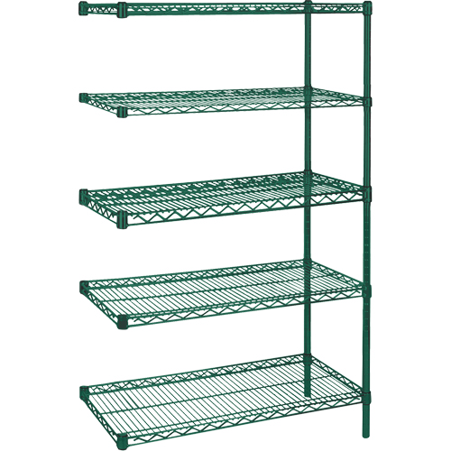 Heavy-Duty Green Epoxy Finish Wire Shelving, Add-On Kit, 5 Tiers, 30" W x 74" H x 14" D Waymarc Industries Inc