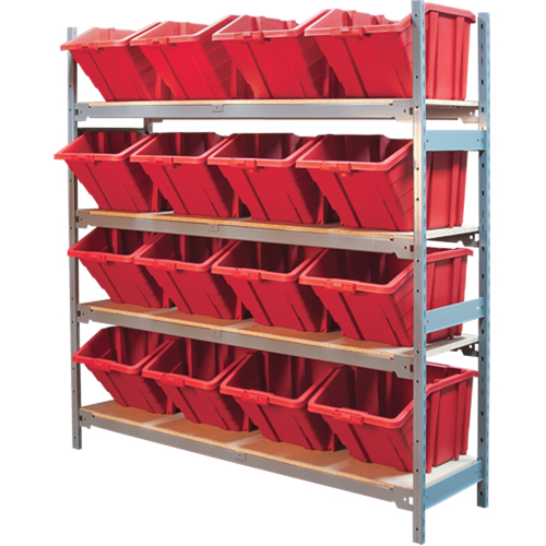 Wide Span Shelving with Jumbo Plastic Bins, Steel, Boltless, 800 lbs. Capacity, 66" W x 72" H x 18" D Waymarc Industries Inc